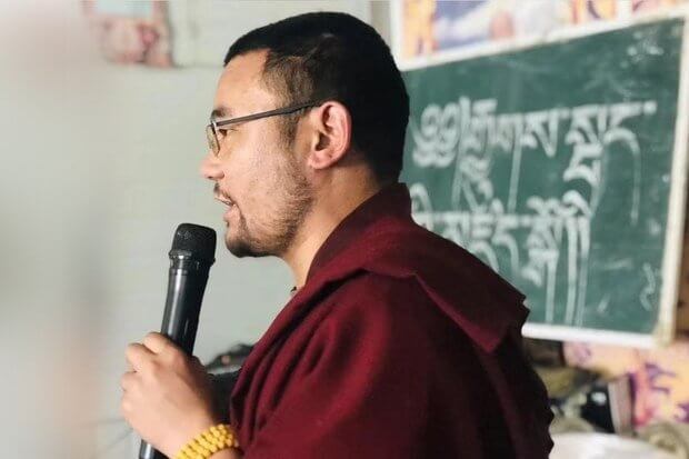 Tenzin Dhargye in an undated photo speaking in a classroom