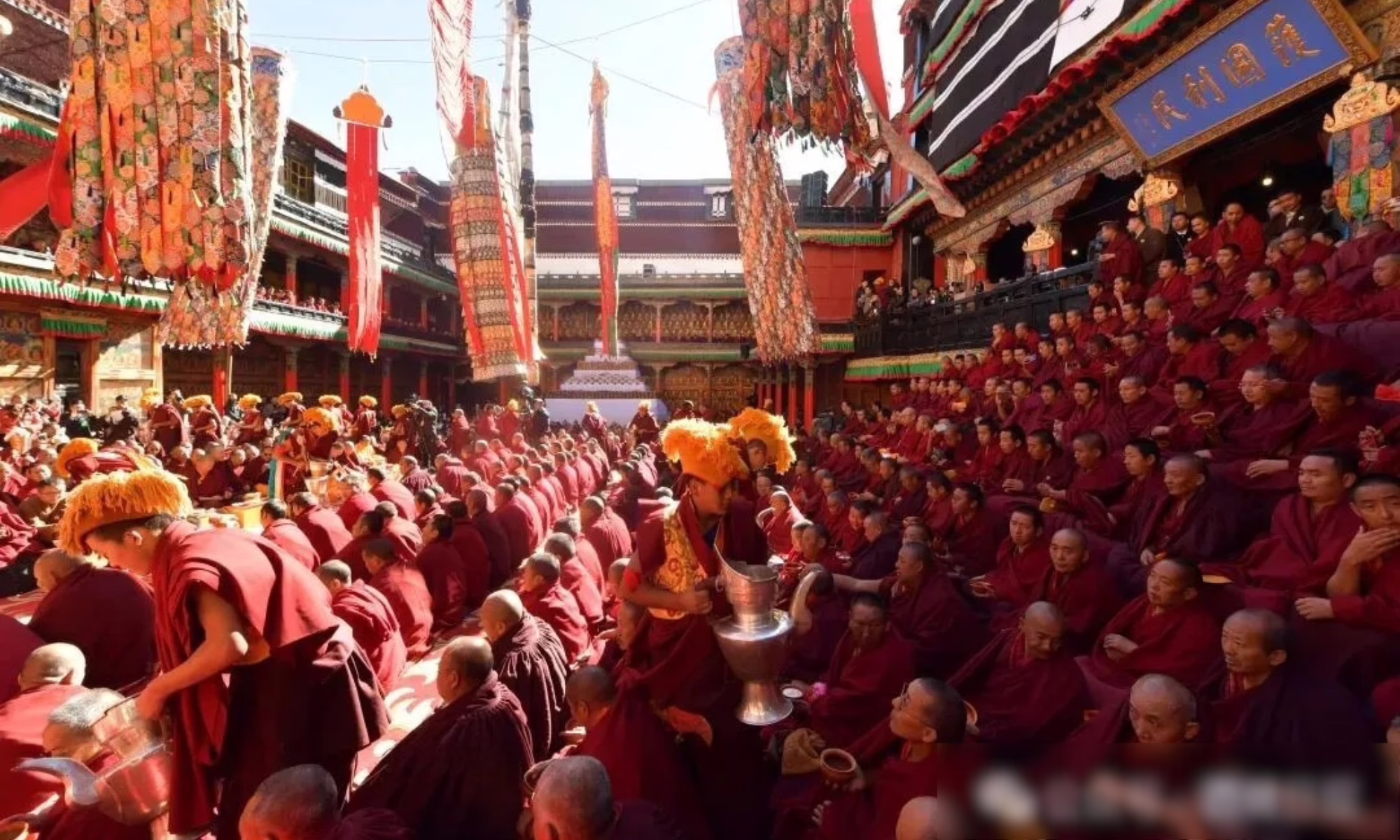 A ceremony at Tashi Lhunpo monastery in Shigatse was held on 9 December to mark the 30th anniversary of China's enthronement of its official Chinese Panchen, Gyaltsen Norbu. Tibetan monks attending the ceremony appeared anxious and upset. The Panchen Lama recognised by the Dalai Lama was abducted by China at the age of five in 1995 and has not been seen since. Image from Chinese state media.